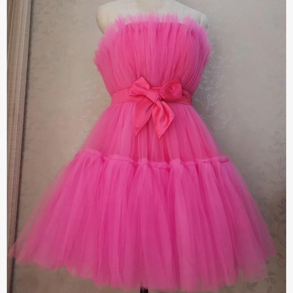 NEW Yellow Tulle Women's Short Puffy Prom Dress Strapless Tulle Homecoming Dress - Picture 3 of 5